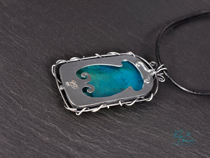 Handmade cloisonné fire lily enamel pendant on sterling silver with leather cord