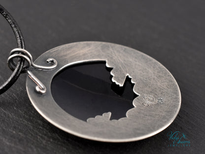Moon and Stars Cloisonné Enamel Pendant - Handmade Sterling Silver Jewelry