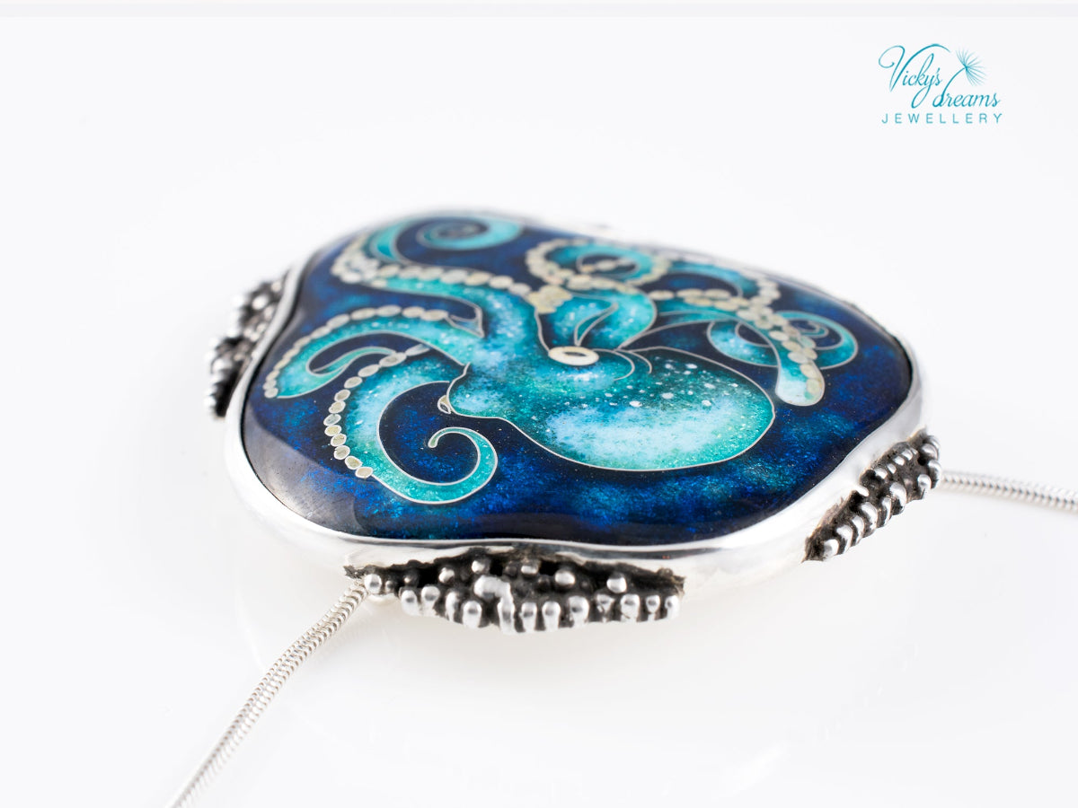 handmade cloisonne octopus pendant sterling silver ocean enamel jewellery
