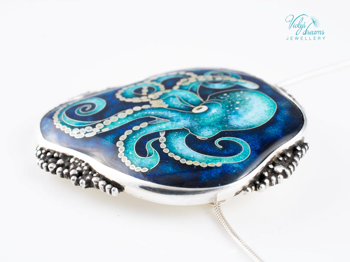 handmade cloisonne octopus pendant sterling silver ocean enamel jewellery