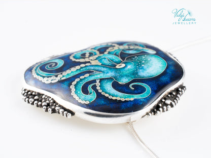 handmade cloisonne octopus pendant sterling silver ocean enamel jewellery