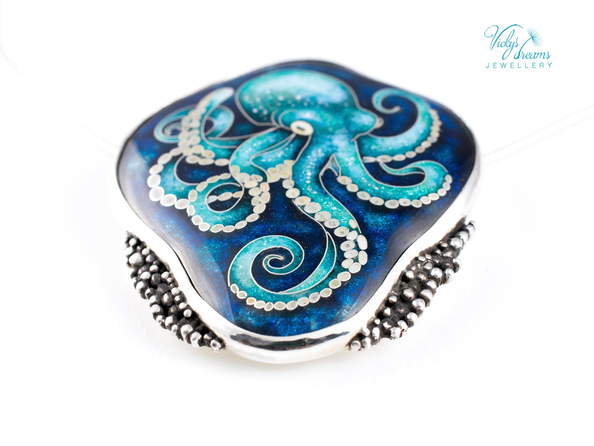 handmade cloisonne octopus pendant sterling silver ocean enamel jewellery
