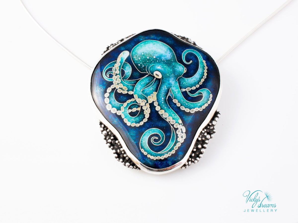 handmade cloisonne octopus pendant sterling silver ocean enamel jewellery