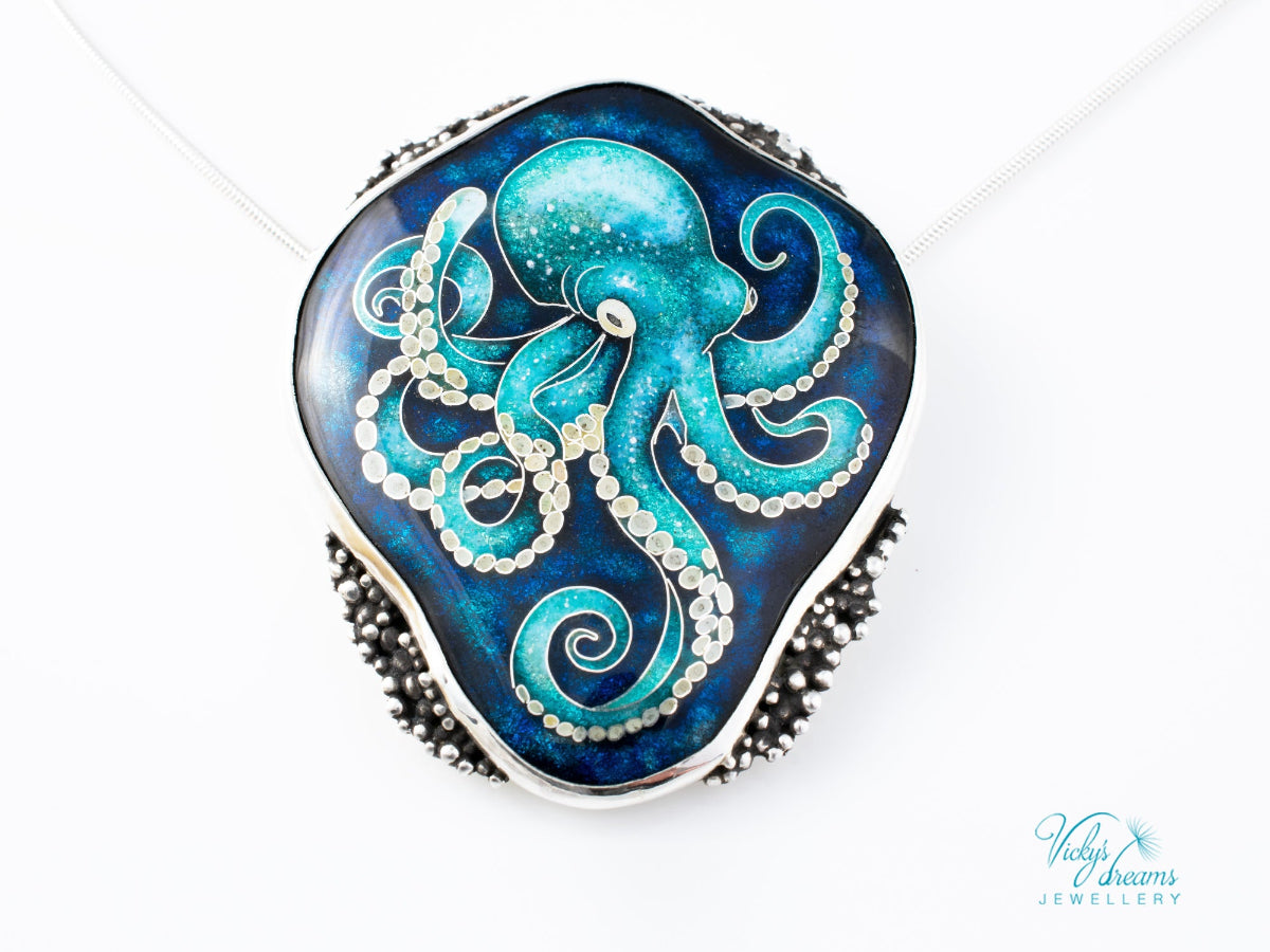 handmade cloisonne octopus pendant sterling silver ocean enamel jewellery
