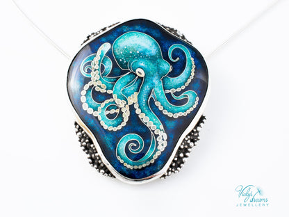 handmade cloisonne octopus pendant sterling silver ocean enamel jewellery