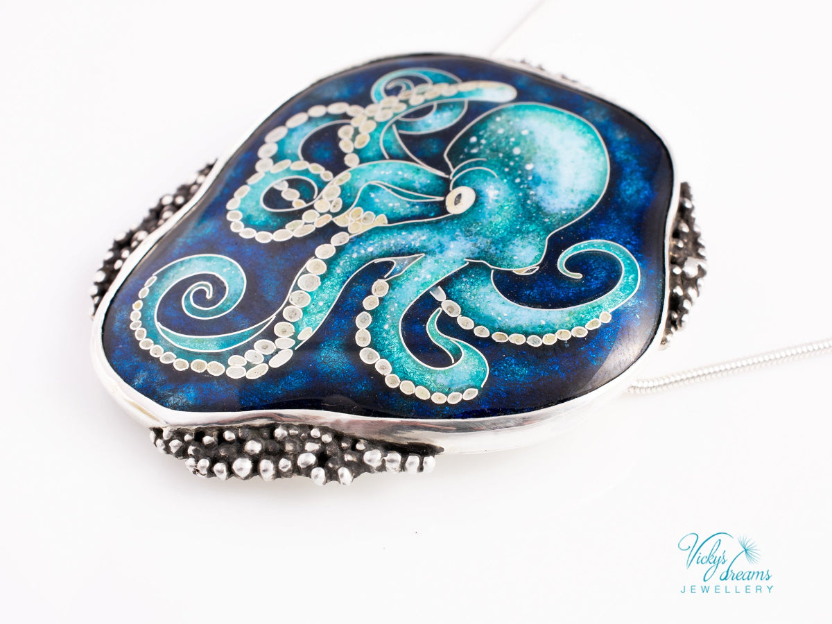 handmade cloisonne octopus pendant sterling silver ocean enamel jewellery