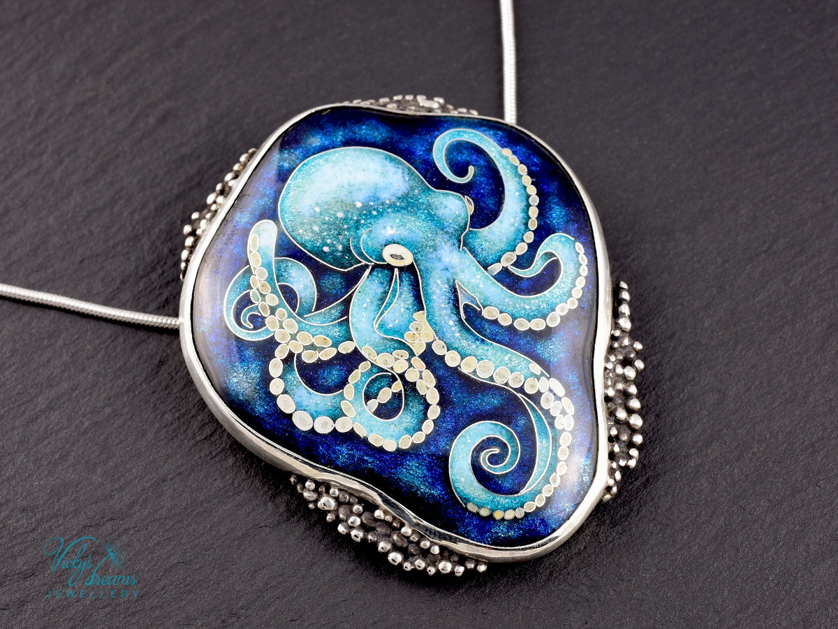 handmade cloisonne octopus pendant sterling silver ocean enamel jewellery