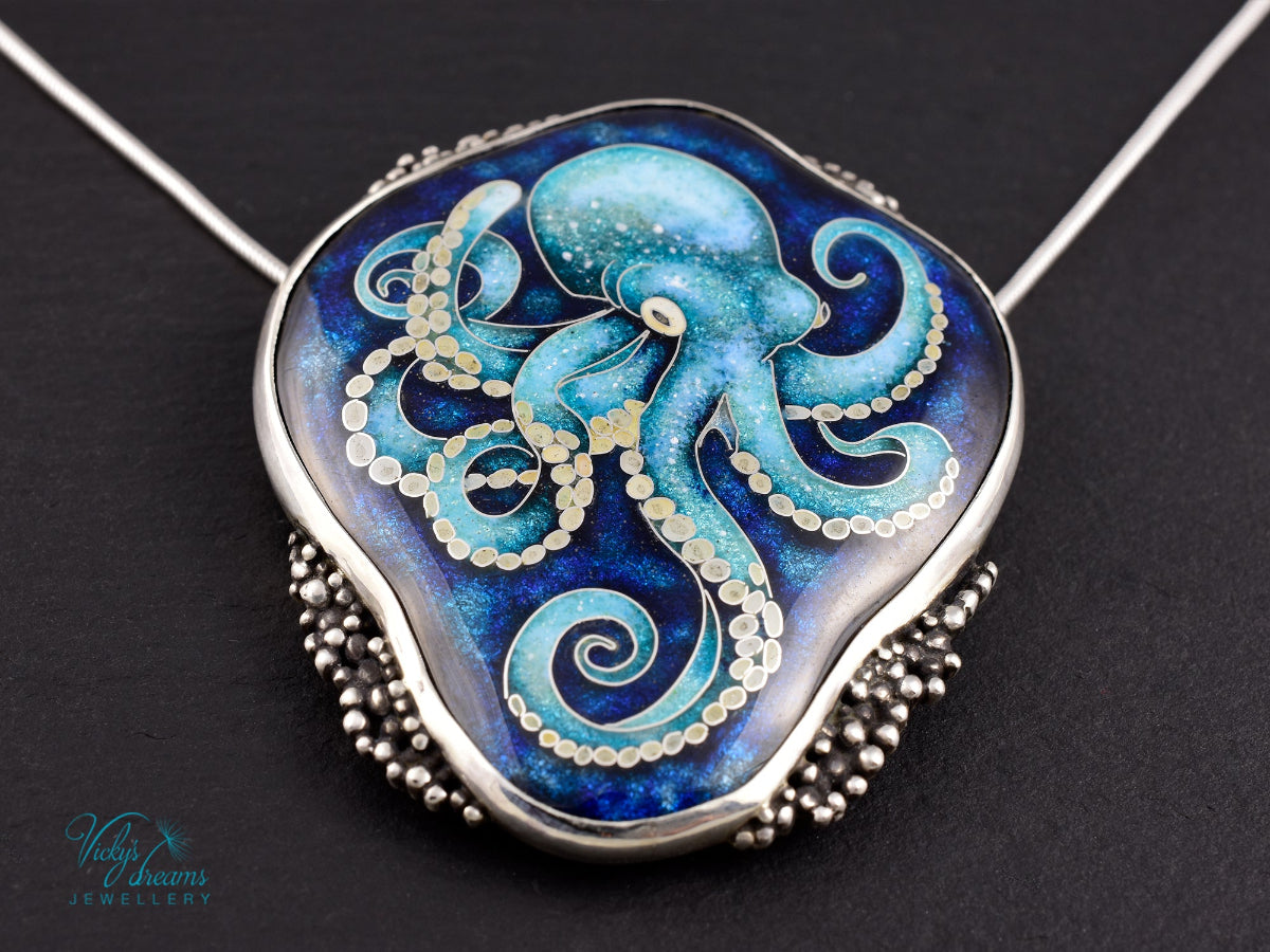 handmade cloisonne octopus pendant sterling silver ocean enamel jewellery