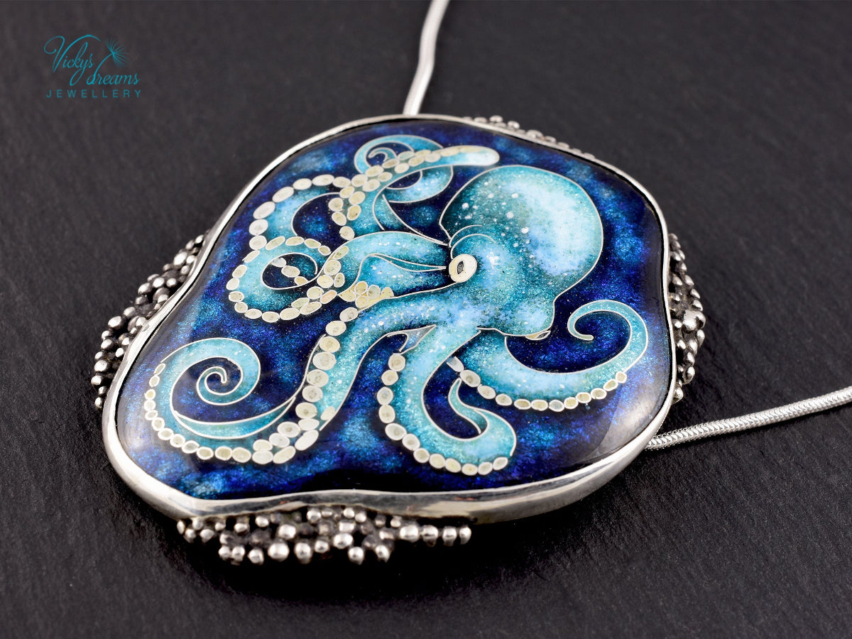 handmade cloisonne octopus pendant sterling silver ocean enamel jewellery