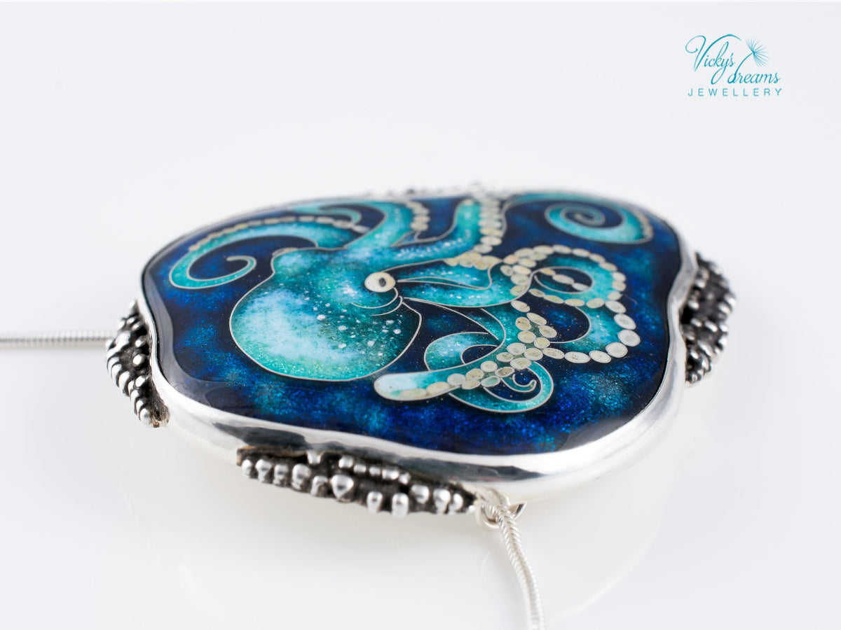 handmade cloisonne octopus pendant sterling silver ocean enamel jewellery