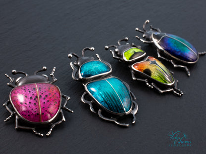 Pink Spotted Enamel Beetle Pendant | Sterling Silver Ladybug Insect Necklace | Cute Fuchsia Colorful Bug Jewelry