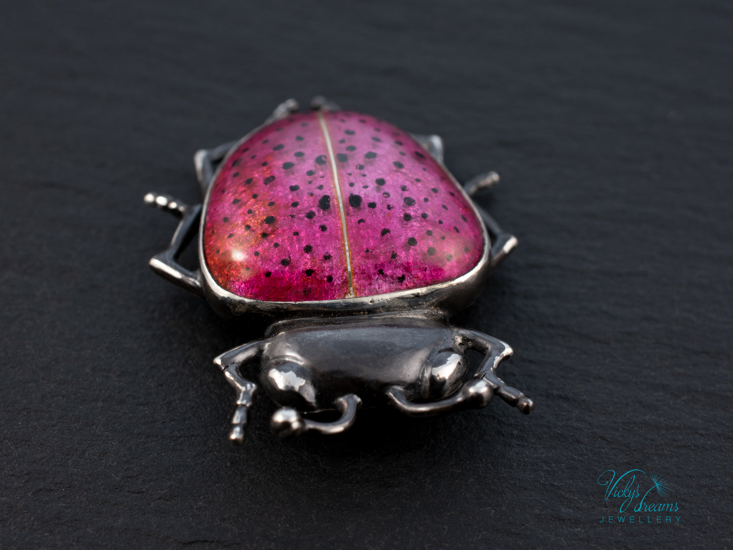 Pink Spotted Enamel Beetle Pendant | Sterling Silver Ladybug Insect Necklace | Cute Fuchsia Colorful Bug Jewelry
