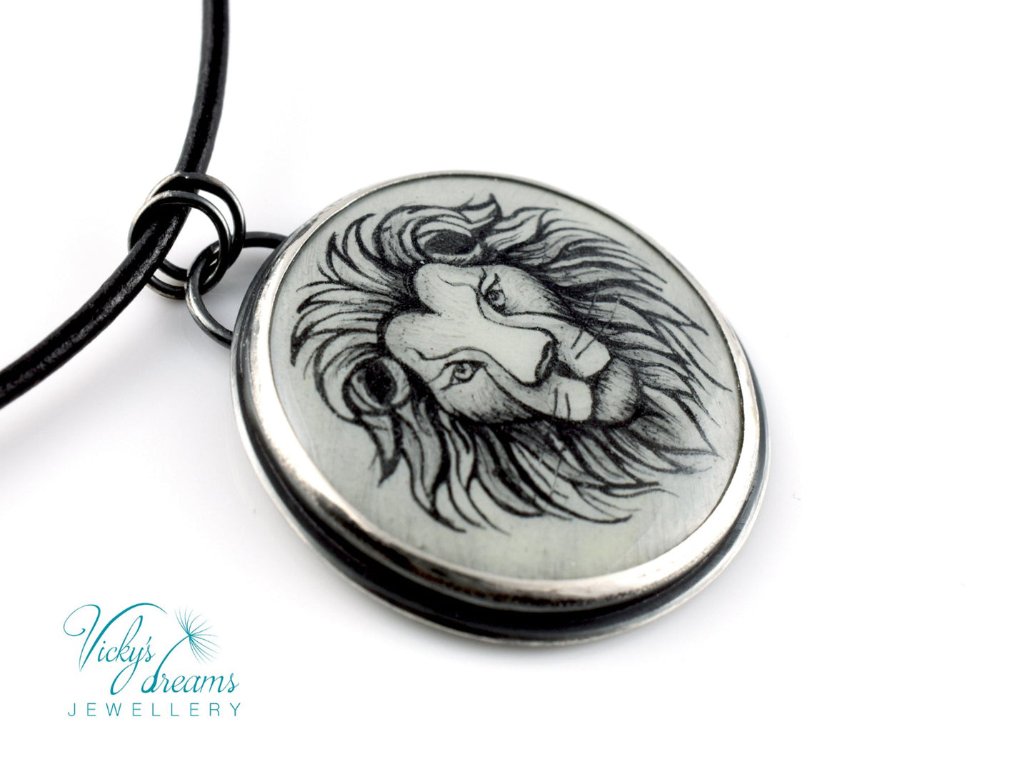 Hand-painted cloisonné enamel zodiac pendant on sterling silver with leather cord