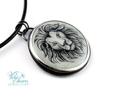 Hand-painted cloisonné enamel zodiac pendant on sterling silver with leather cord