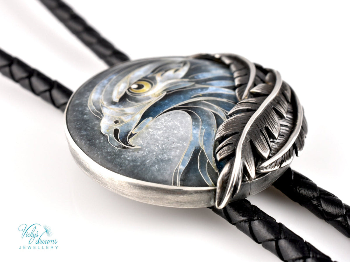 Silver eagle cloisonne enamel bolo tie 