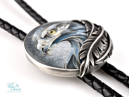 Silver eagle cloisonne enamel bolo tie 