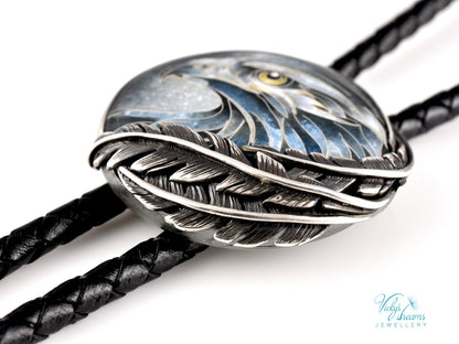 Silver eagle cloisonne enamel bolo tie 