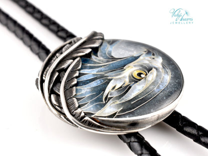 Silver eagle cloisonne enamel bolo tie 