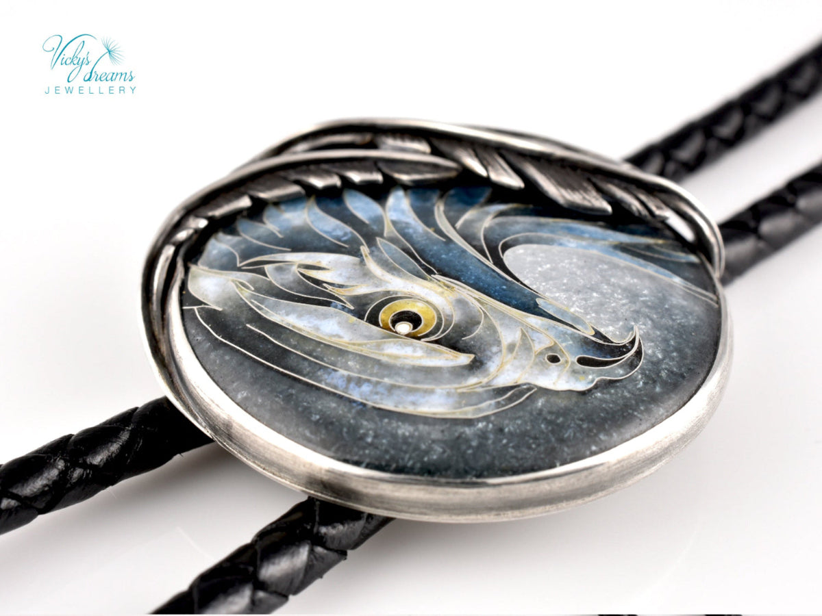 Silver eagle cloisonne enamel bolo tie 