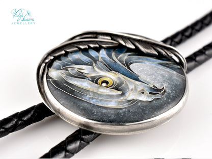 Silver eagle cloisonne enamel bolo tie 