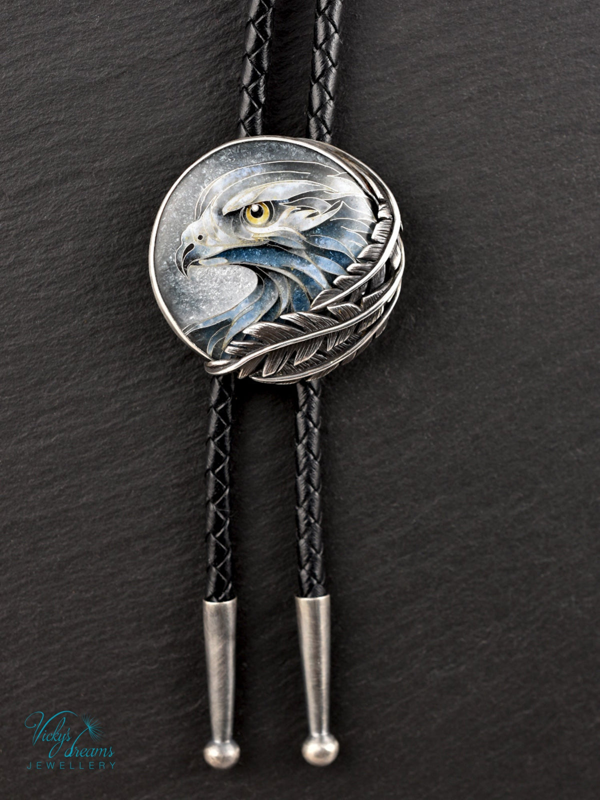 Silver eagle cloisonne enamel bolo tie 