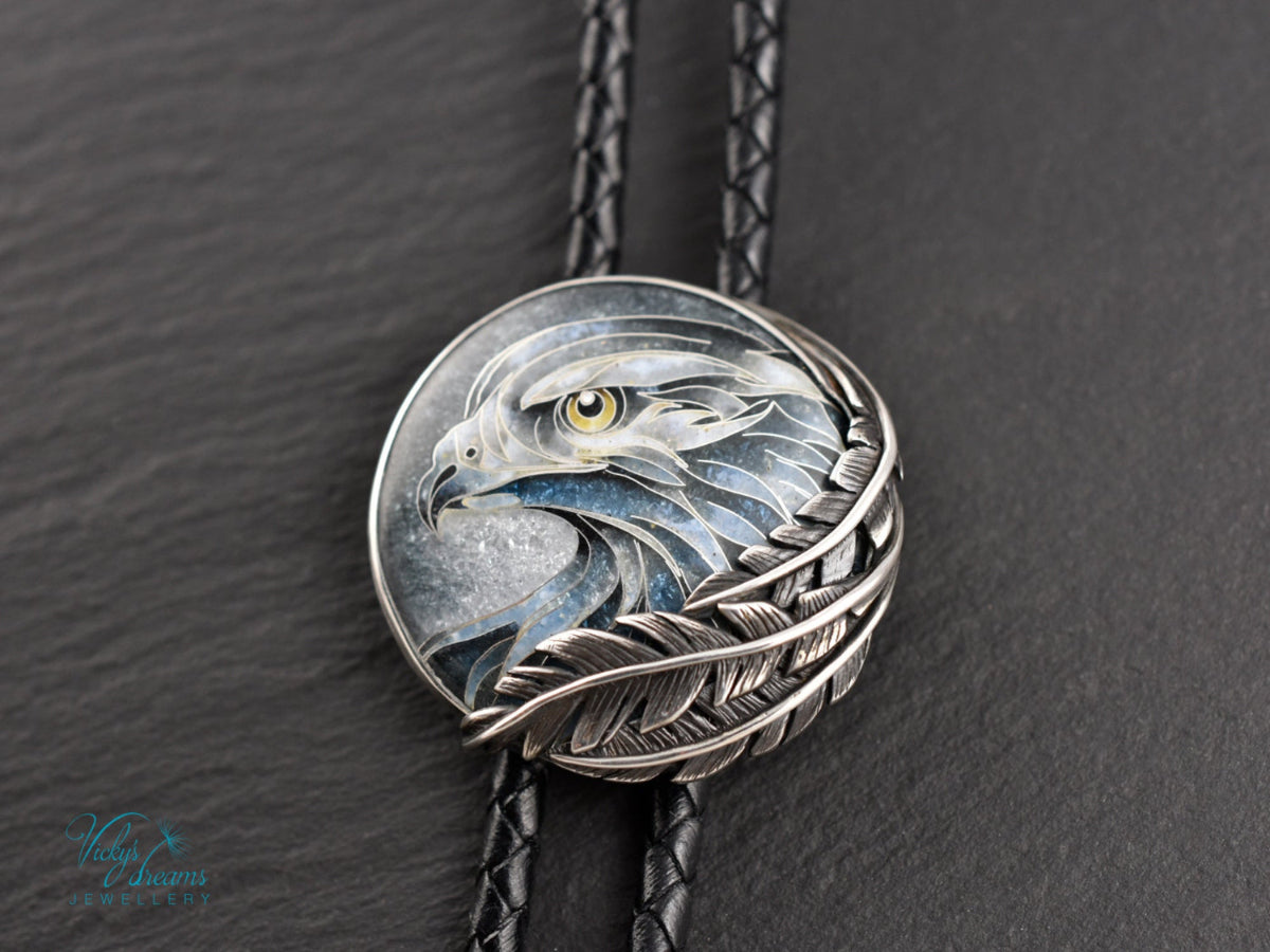 Silver eagle cloisonne enamel bolo tie 