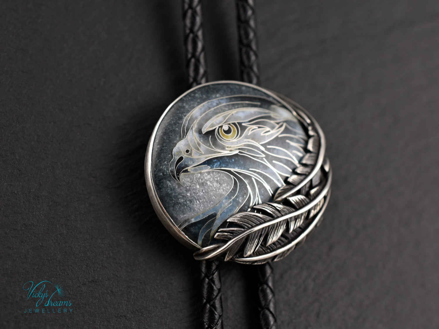 Silver eagle cloisonne enamel bolo tie 