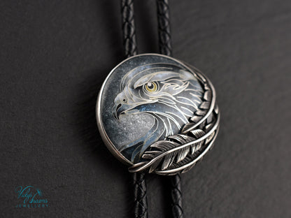 Silver eagle cloisonne enamel bolo tie 