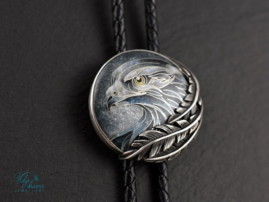Silver eagle cloisonne enamel bolo tie 