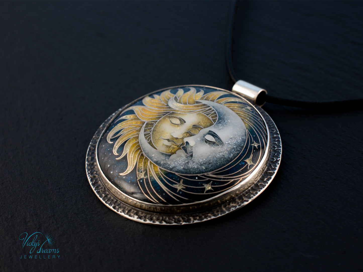 Sun & Moon Cloisonné Enamel Pendant – Sterling Silver Celestial Jewellery | VickysDreams