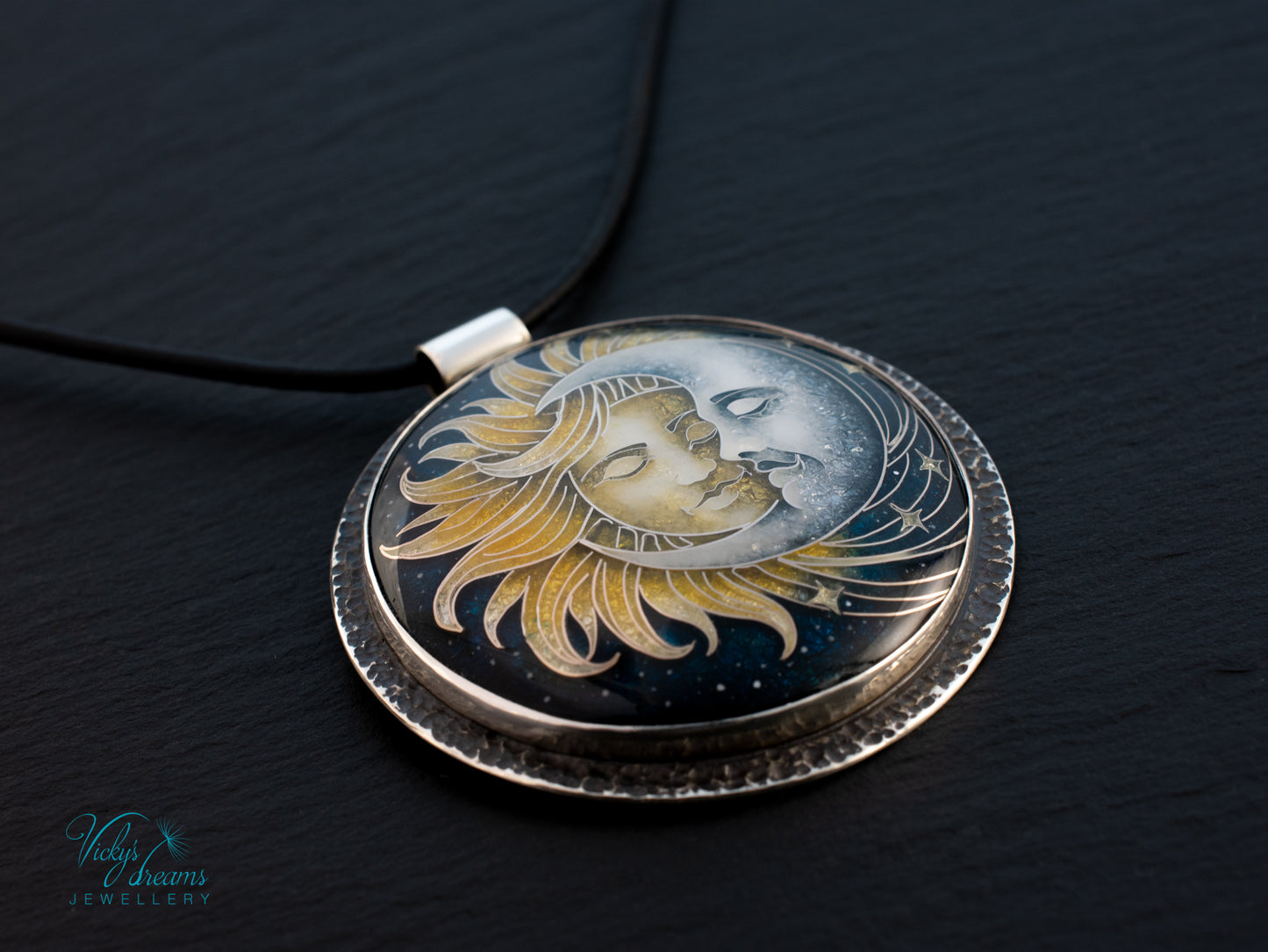 Sun & Moon Cloisonné Enamel Pendant – Sterling Silver Celestial Jewellery | VickysDreams