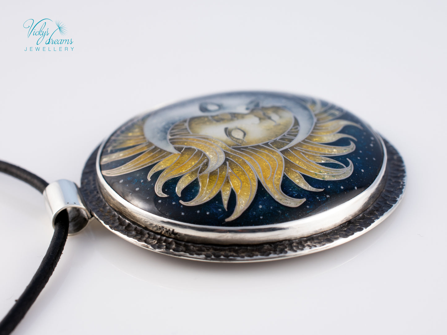 Sun & Moon Cloisonné Enamel Pendant – Sterling Silver Celestial Jewellery | VickysDreams