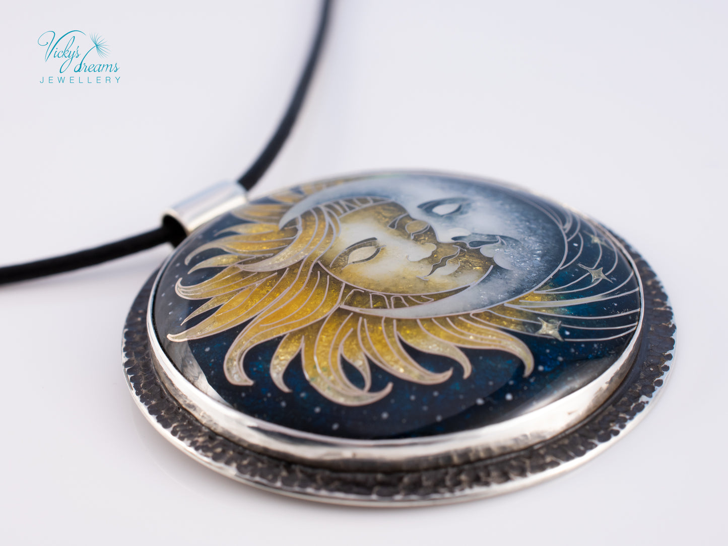 Sun & Moon Cloisonné Enamel Pendant – Sterling Silver Celestial Jewellery | VickysDreams