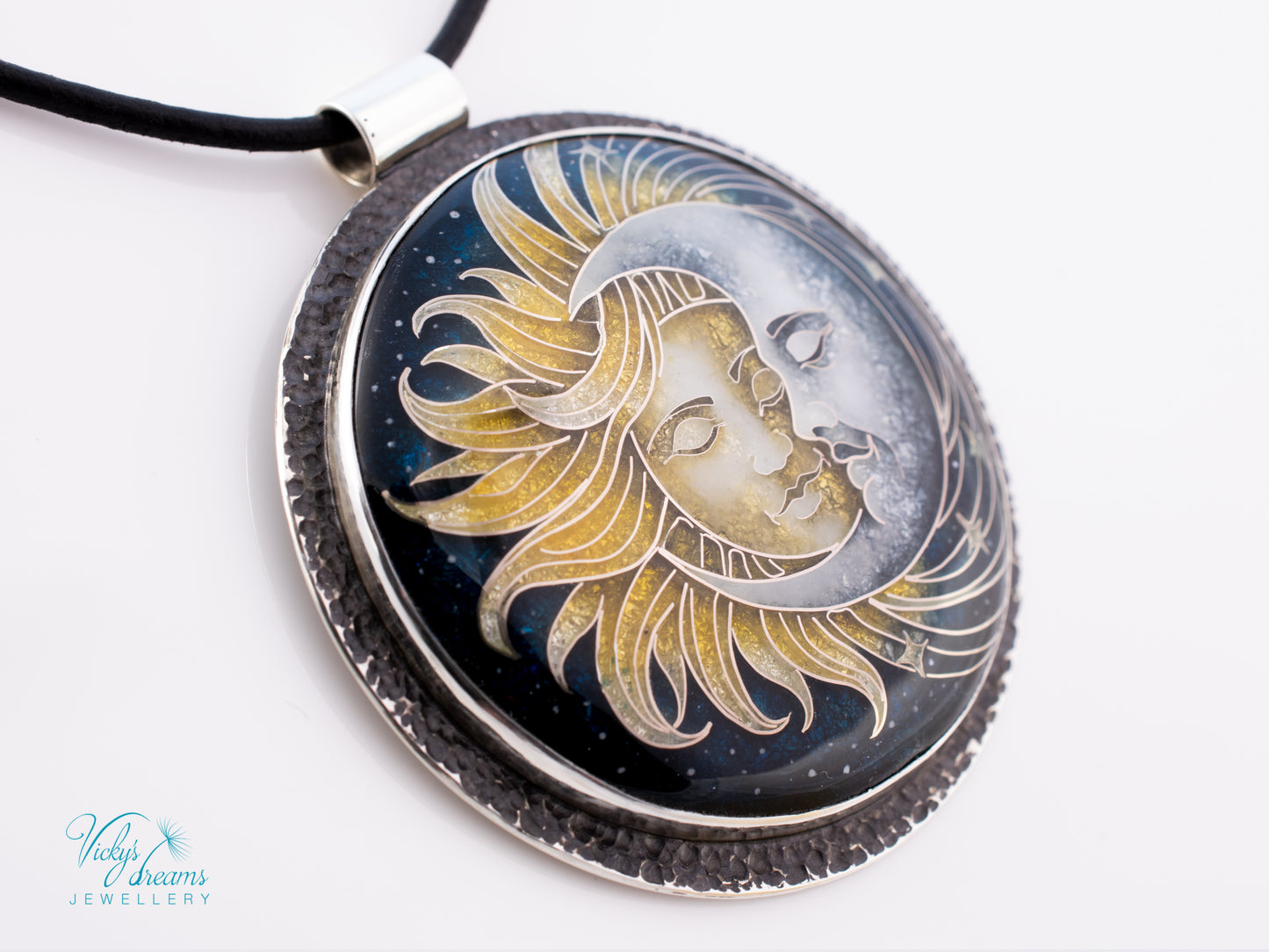 Sun & Moon Cloisonné Enamel Pendant – Sterling Silver Celestial Jewellery | VickysDreams