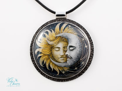 Sun & Moon Cloisonné Enamel Pendant – Sterling Silver Celestial Jewellery | VickysDreams