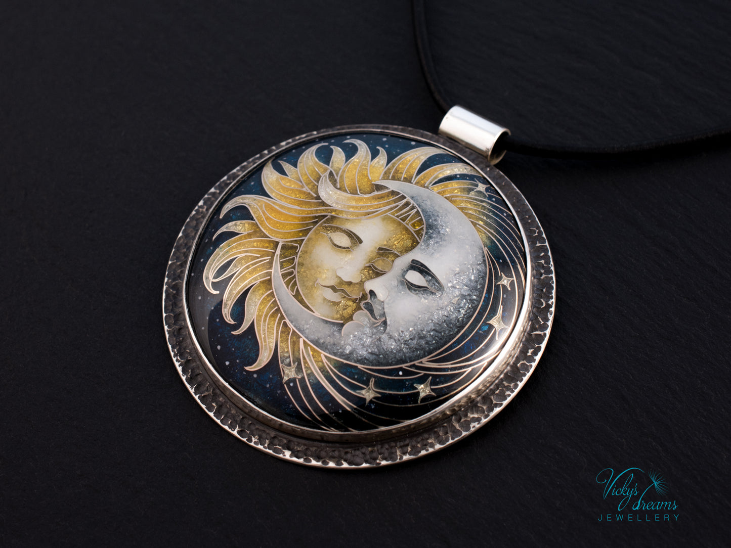 Sun & Moon Cloisonné Enamel Pendant – Sterling Silver Celestial Jewellery | VickysDreams