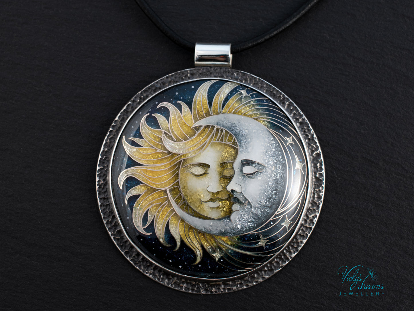Sun & Moon Cloisonné Enamel Pendant – Sterling Silver Celestial Jewellery | VickysDreams
