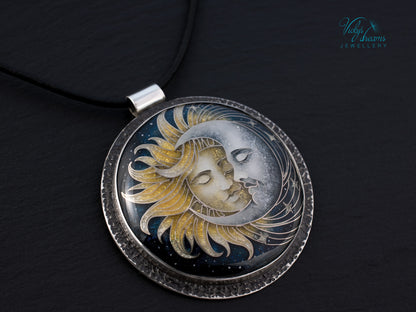 Sun & Moon Cloisonné Enamel Pendant – Sterling Silver Celestial Jewellery | VickysDreams