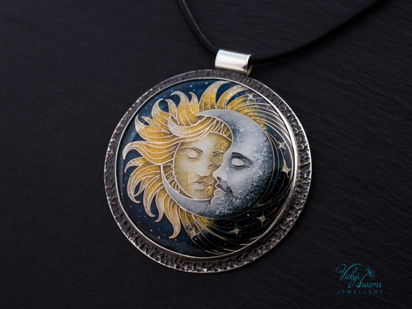 Sun & Moon Cloisonné Enamel Pendant – Sterling Silver Celestial Jewellery | VickysDreams