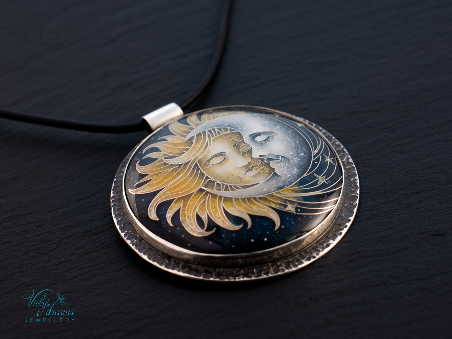 Sun & Moon Cloisonné Enamel Pendant – Sterling Silver Celestial Jewellery | VickysDreams