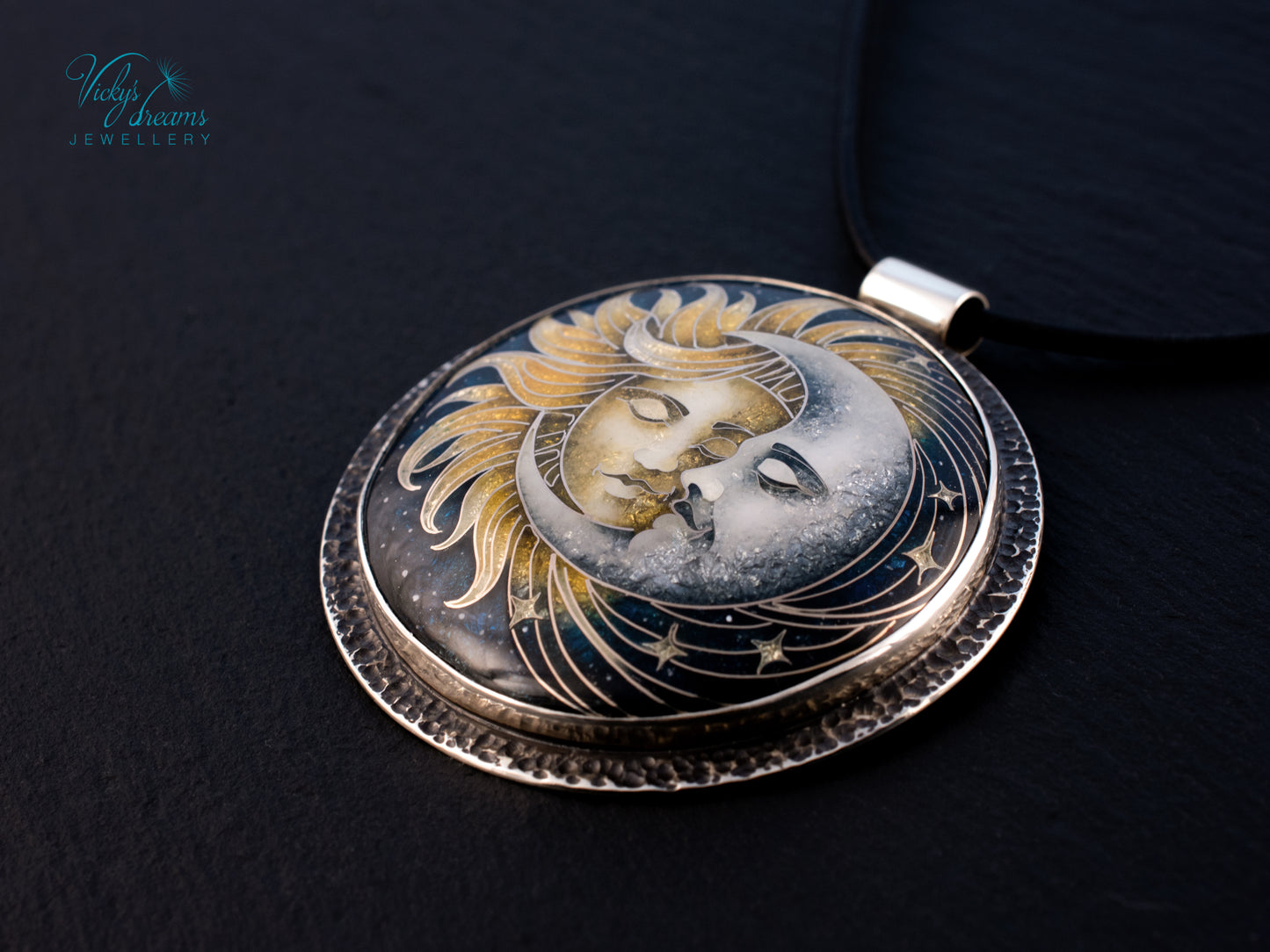 Sun & Moon Cloisonné Enamel Pendant – Sterling Silver Celestial Jewellery | VickysDreams