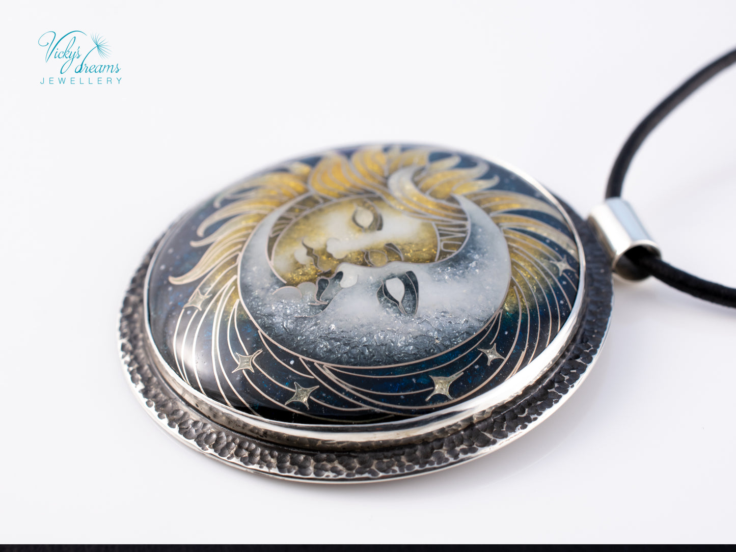 Sun & Moon Cloisonné Enamel Pendant – Sterling Silver Celestial Jewellery | VickysDreams