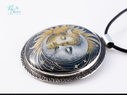 Sun & Moon Cloisonné Enamel Pendant – Sterling Silver Celestial Jewellery | VickysDreams