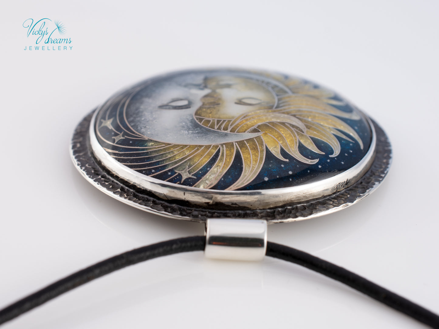 Sun & Moon Cloisonné Enamel Pendant – Sterling Silver Celestial Jewellery | VickysDreams