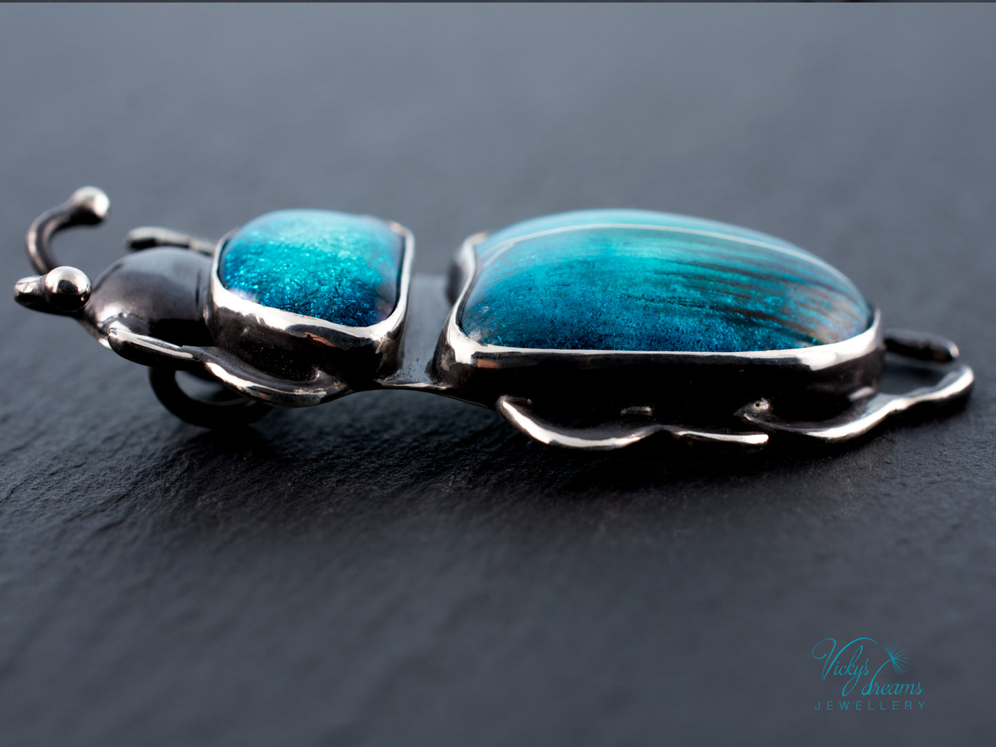 Teal Turquoise Enamel Beetle Pendant | Sterling Silver Split Wing Insect Jewelry | Emerald Green Bug Necklace