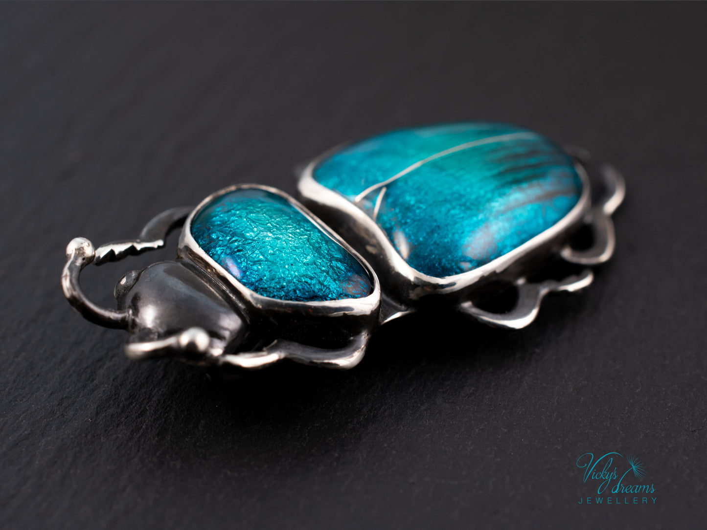 Teal Turquoise Enamel Beetle Pendant | Sterling Silver Split Wing Insect Jewelry | Emerald Green Bug Necklace