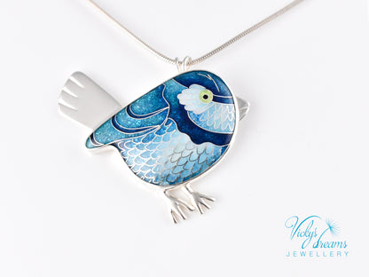 Vibrant blue birdie Cloisonné enamel pendant