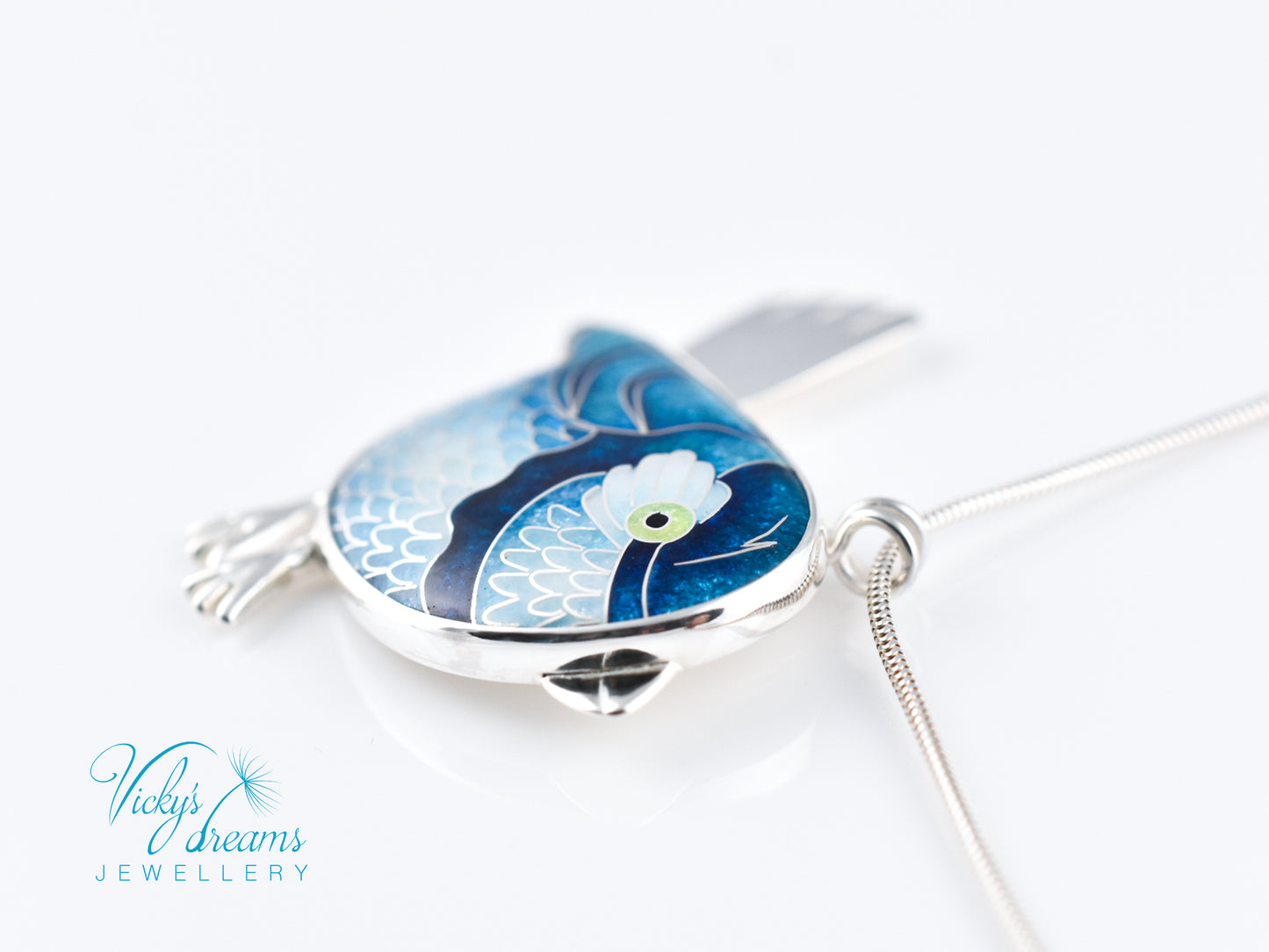 Vibrant blue birdie Cloisonné enamel pendant