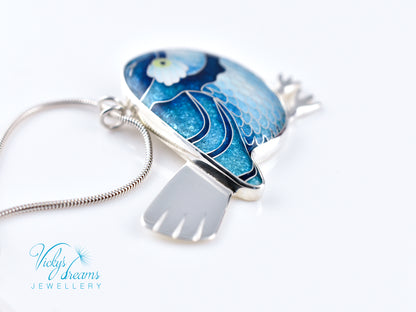 Vibrant blue birdie Cloisonné enamel pendant