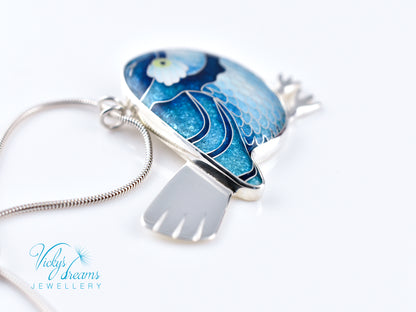 Vibrant blue birdie Cloisonné enamel pendant